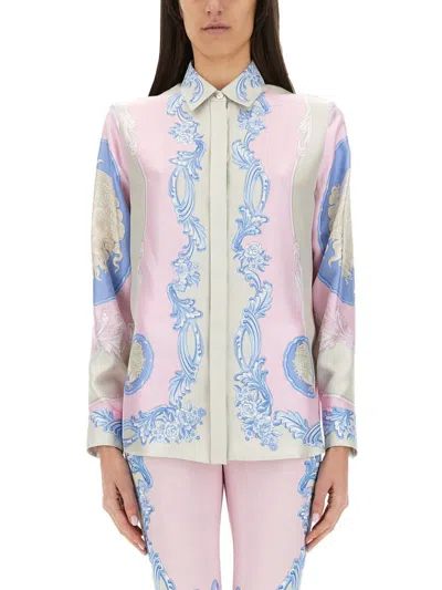 Versace Pink Silk Shirt In Neutral