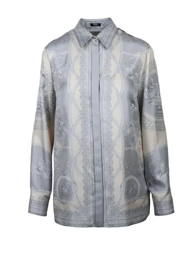 Versace Silk Shirt - Grey/beige In Gray