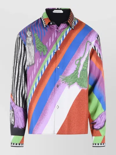Versace Silk Shirt Long Sleeves Graphic Print In Multi
