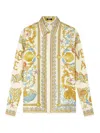 Versace Underwater Barocco Print Silk Shirt In Yellow