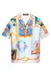 Versace Multicolored Silk Twill Short-sleeved Shirt With Artistic Motifs In Multicolour