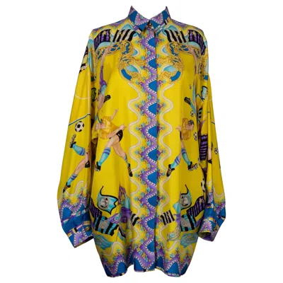 Pre-owned Versace Silk Shirt Printed With Blue And Purple
