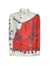 Versace Orange Printed Silk Twill Shirt In White