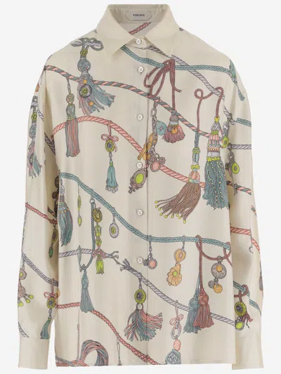 Versace Silk Shirt With All Over Print In Multi