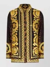 Versace Silk Shirt With Baroque Print And Gold Accents In Brown