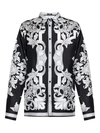 Versace Silk Shirt With Baroque Print In Multi