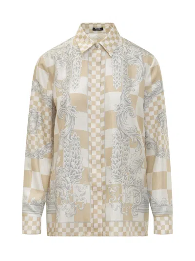 Versace Beige Silk Shirt In Light Sand-bianco-silver