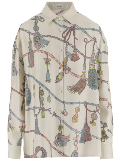 Versace Silk Shirt With Intricate All-over Print In Neutral