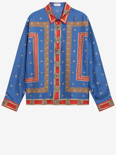 Versace Silk Shirt With The Ringmaster Print In Blue
