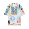 Versace Multicolored Silk Twill Short-sleeved Shirt With Artistic Motifs