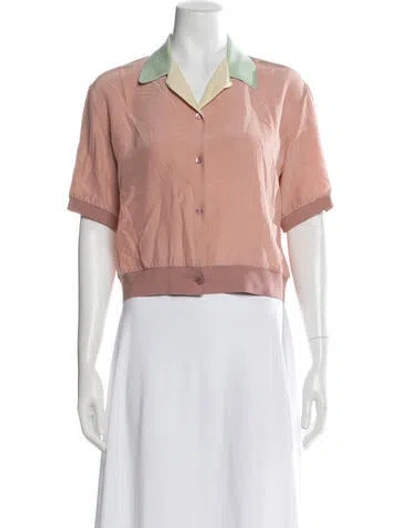 Pre-owned Versace Silk Short Sleeve Button-up Top In Pink