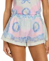 Versace Pink Shorts With Elastic Waist And All-over Graphic Print In Cotton And Silk Blend Woman