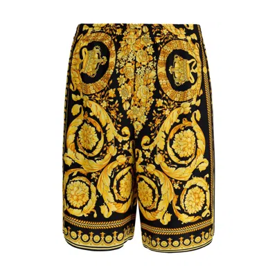 Versace Silk Shorts In Yellow