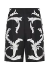 Versace Acanthus Leaves Barocco Printed Shorts In Black & Bianco