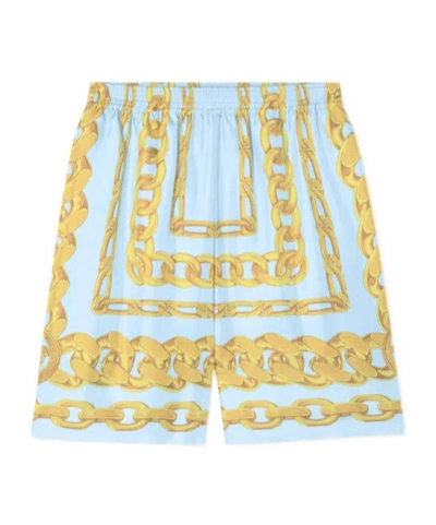 Versace Silk Shorts In Blue+gold