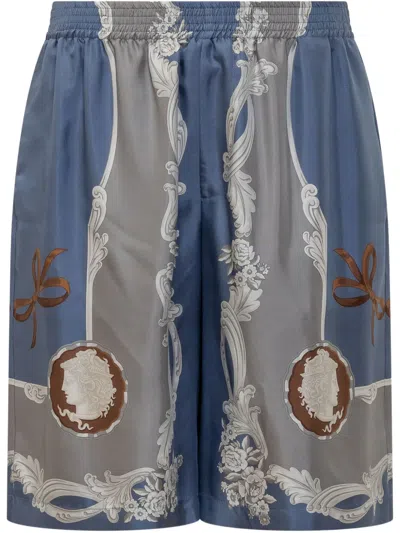 Versace Cameo Silk Shorts In Blue