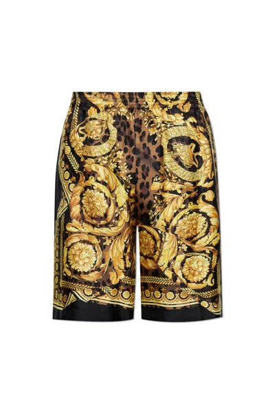 Versace Silk Shorts In Golden