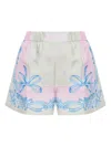 Versace Pink Shorts With Patch Logo On The Front And All-over Graphic Print In Silk Woman In Grey
