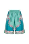 Versace Silk Shorts With Coral Theatre Print In Multi
