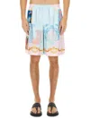 Versace Silk Twill Shorts With Vibrant Classical Motifs In Multicolor