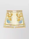 Versace Multicolor Shorts With Elastic Waist And All-over Underwater Barocco Print In Silk Woman In Gold