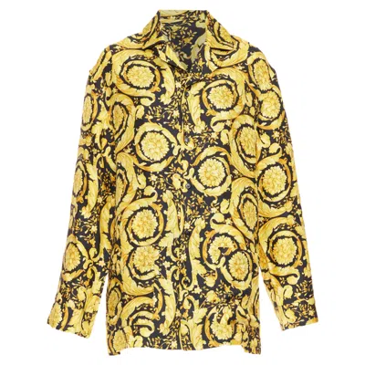 VERSACE SILK SIGNATURE BAROCCO BAROQUE G PRINT PAJAMA SHIRT