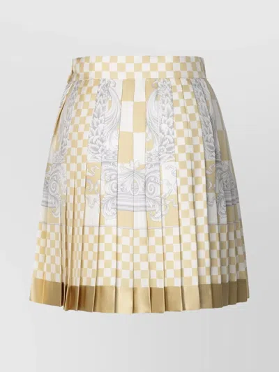 Versace Silk Skirt A-line Checkered Pleated In Neutral