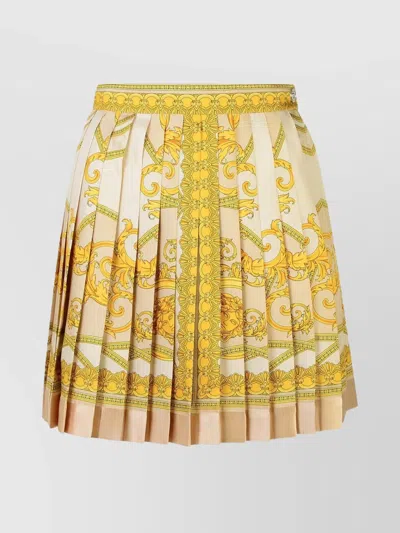 Versace Silk Skirt A-line Pleated Printed In Gold