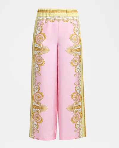 Versace Multicolor Trousers With Elastic Waist And All-over Geometric Print In Silk Woman