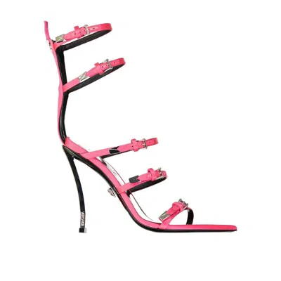 Versace Silk Stiletto Heel Women's Sandals In Pink