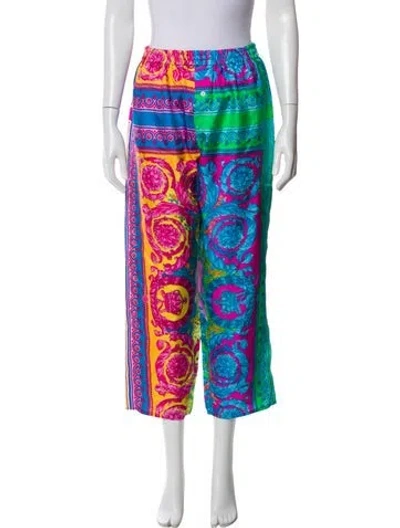 Pre-owned Versace Silk Straight Leg Pants In Blue