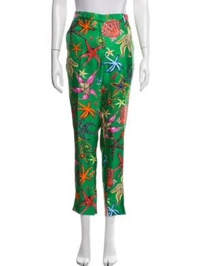 Pre-owned Versace Silk Straight Leg Pants In Green