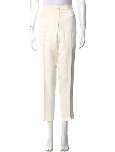 Pre-owned Versace Silk Straight Leg Pants In Neutrals