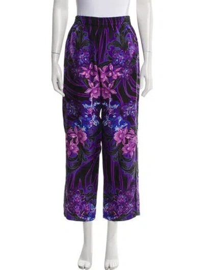 Pre-owned Versace Silk Straight Leg Pants In Purple