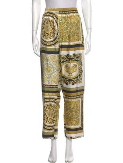 Pre-owned Versace Silk Straight Leg Pants W/ Tags In Black