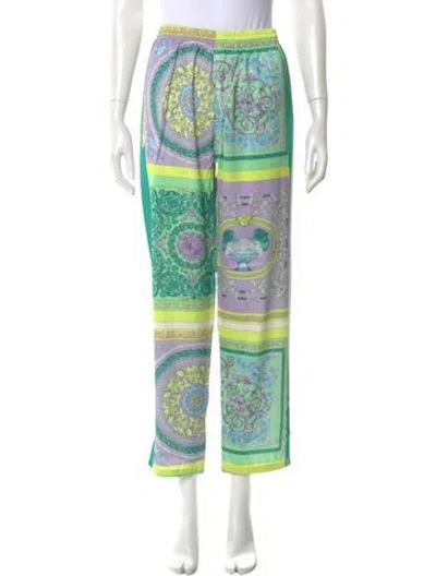 Pre-owned Versace Silk Straight Leg Pants W/ Tags In Green