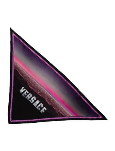 Pre-owned Versace Silk Striped Scarf W/ Tags In Black