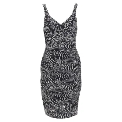 Versace Silk Swirl Print Ruche Pleated Cocktail Dress In Black
