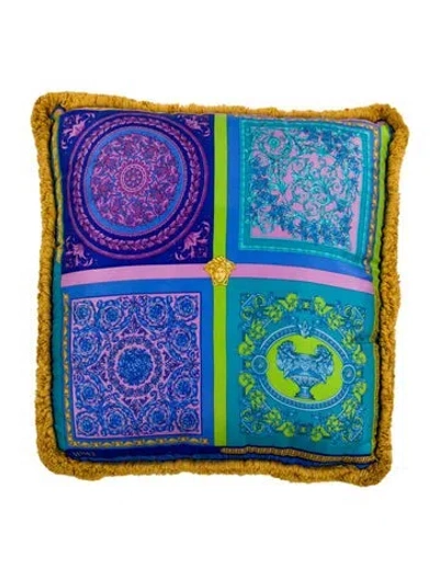 Pre-owned Versace Silk Throw Pillow In Blue
