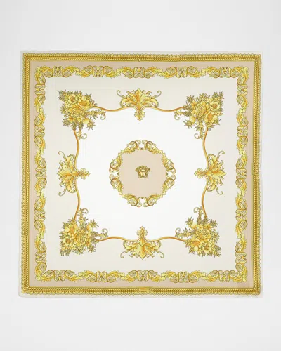 Versace Silk Twill Foulard Scarf In Bone Ivory