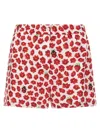 Versace 'floral Ladybug Strawberry' Elastic Waistband Shorts In Red