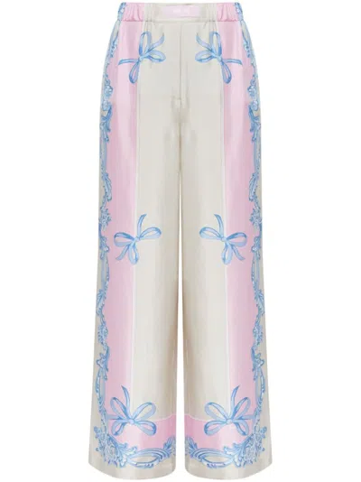 Versace Silk Twill Pajama-style Trousers With Medusa Cameo Print In Multicolor