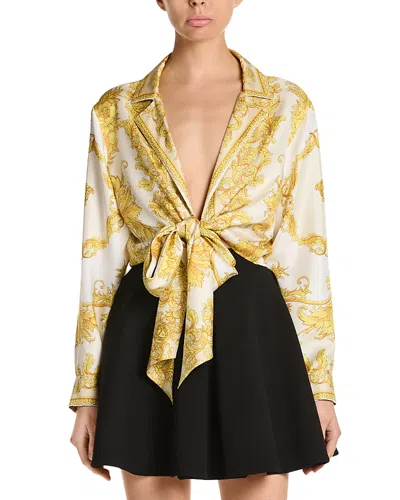 Versace Silk Twill Plunging Neck Top In Multi