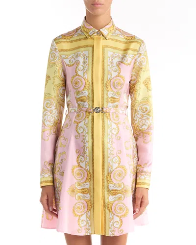Versace Multicolor Long-sleeved Shirt With Pointed Collar And All-over Baroque Print In Silk For Women