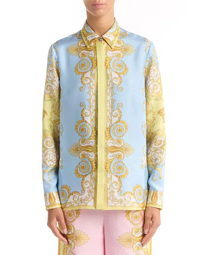 Versace Multicolor Long-sleeved Shirt With Pointed Collar And All-over Baroque Print In Silk For Women