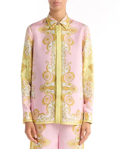 Versace Multicolor Long-sleeved Shirt With Pointed Collar And All-over Baroque Print In Silk For Women