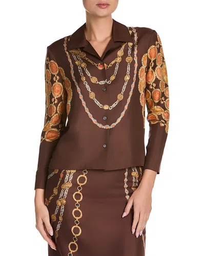 Versace Shirt Printed Shirt Look 62 Brown With Printed Silk Motif For Women
