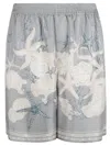 Versace Barocco Sea Print Silk Shorts In Cocrete+dusty Blue+bone