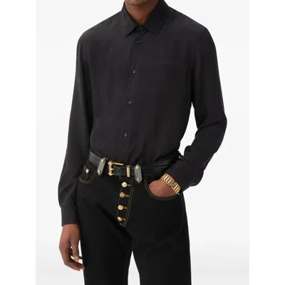 Versace Silk Twill Shirt In Black