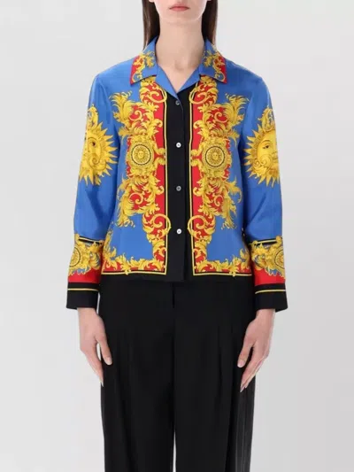 Versace Barocco Print Silk Twill Bowling Shirt In Multi